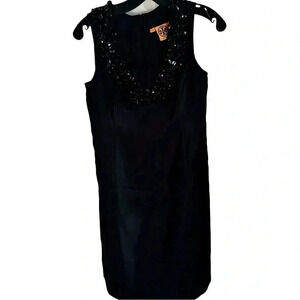 Tory Burch black 100% silk dress with beaded neckline size 2 women's